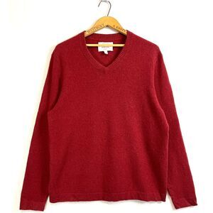 HUDSON 100% Cashmere Mens Pullover Sweater Size Large Red  V Neck 2-Ply